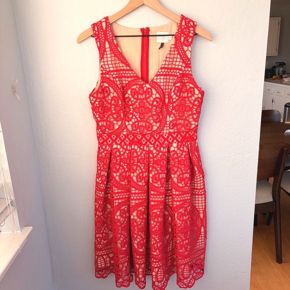 Anthology Dresses & Skirts - Anthropologie HD in Paris Dress Dress Women's 8 Coral Red Crochet Lace